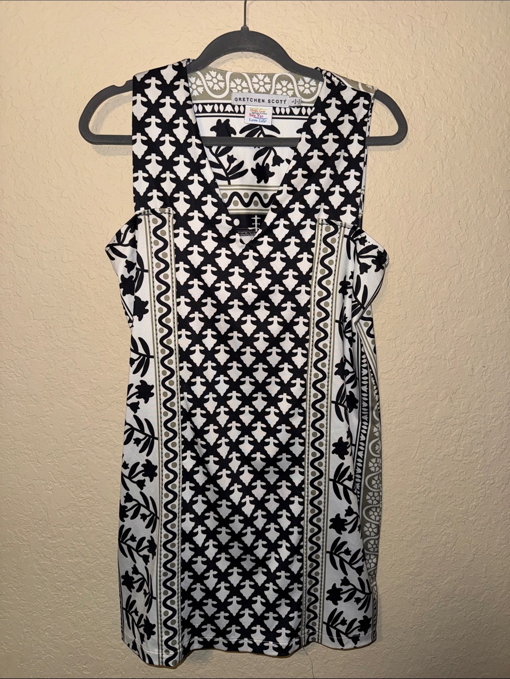 Gretchen Scott Designs Black & White Geometric Print Sleeveless Mini Dress